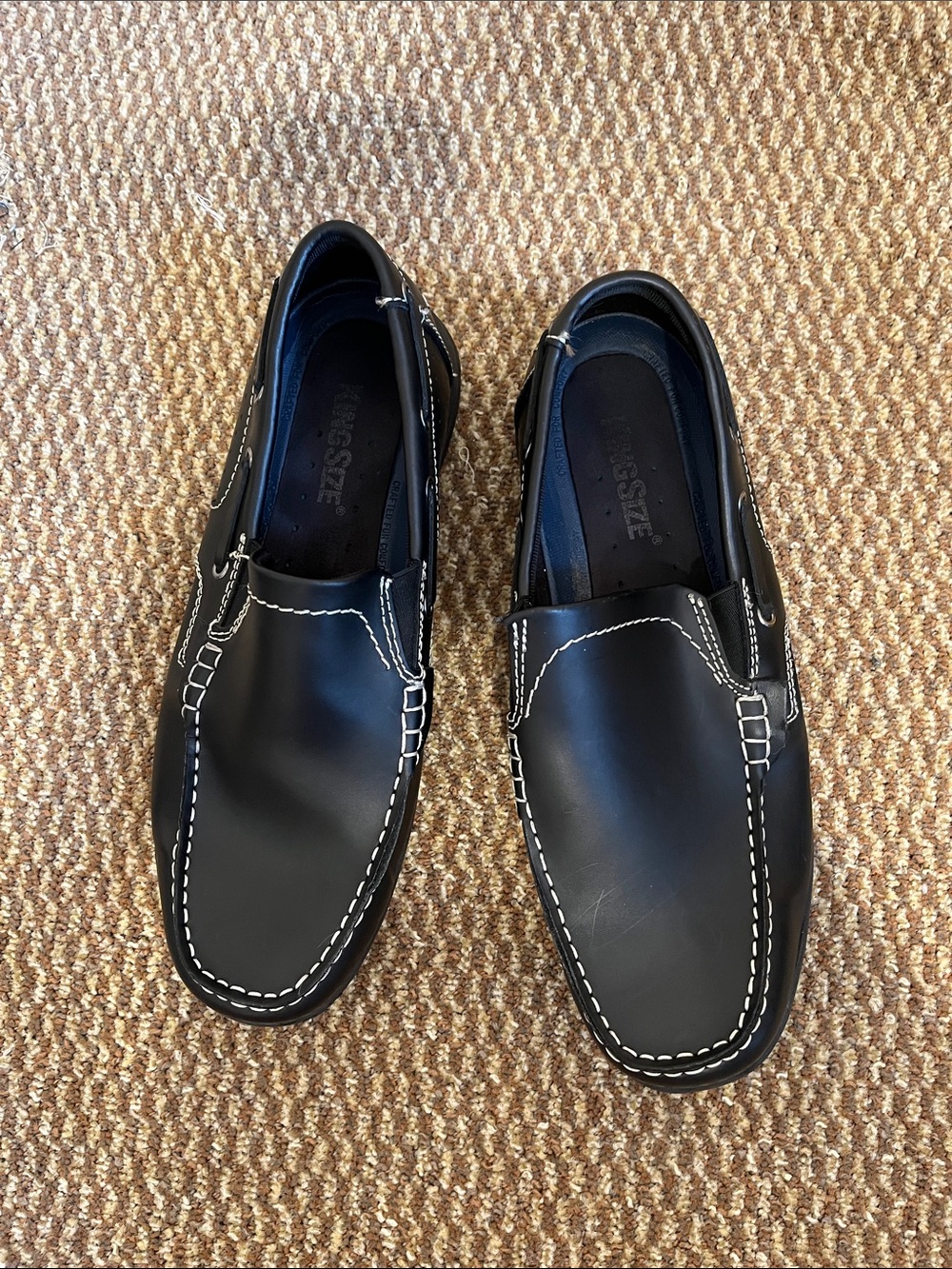 King size Classic Black leather Slip-On Loafers with Contrast Stitching